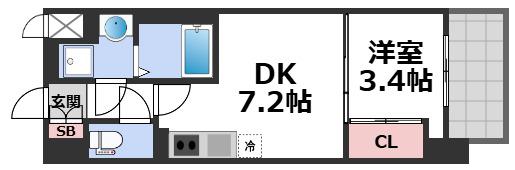 D.CLAREST玉造(1DK/2階)の間取り写真