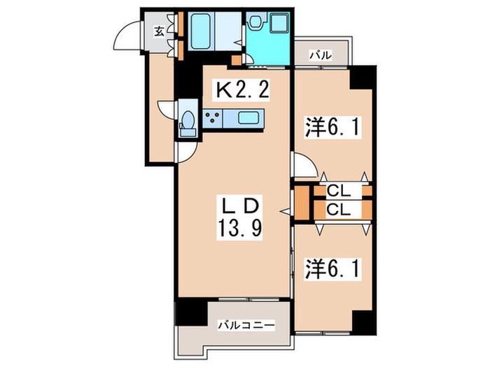 SQUAREMS6.14II(2LDK/10階)の間取り写真