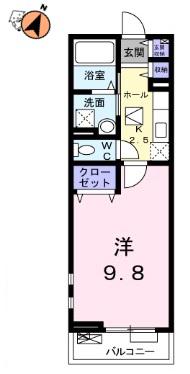 セレノ城南A(1K/2階)の間取り写真