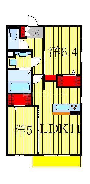 クラレット A棟(2LDK/3階)の間取り写真