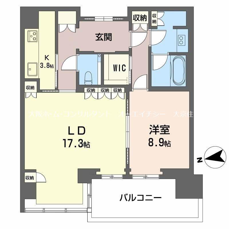 グラングリーン大阪 ザ・ノースレジデンス(1LDK/30階)の間取り写真