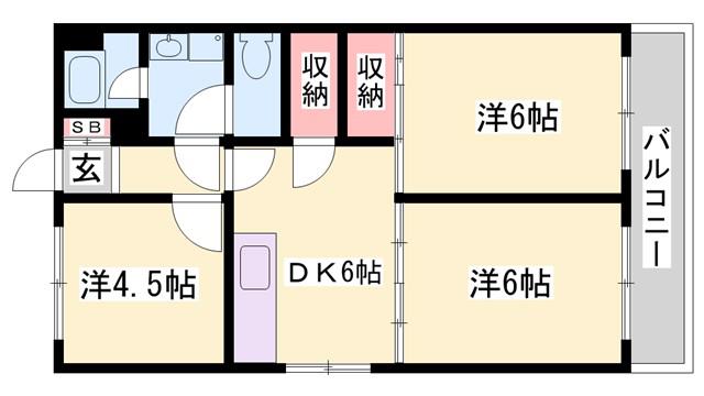 東今宿中村コーポII(3DK/6階)の間取り写真