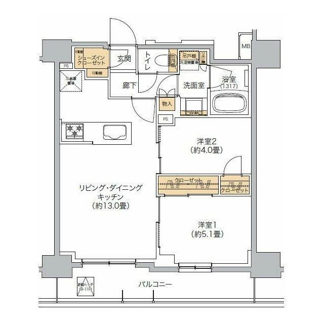 リビオメゾン西麻布 部屋番号1102(2LDK/11階)の間取り写真