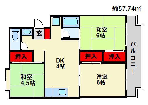 KYビル(3DK/4階)の間取り写真