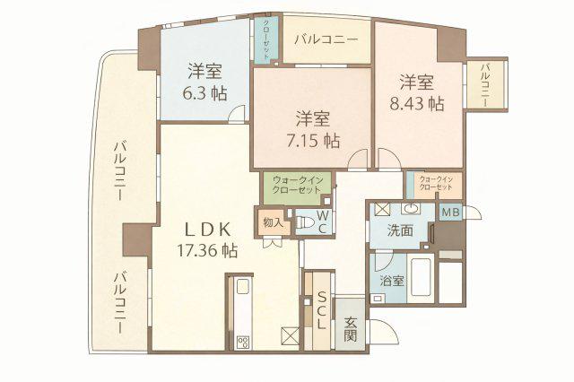 ラフィーネ上葛原(3LDK/13階)の間取り写真