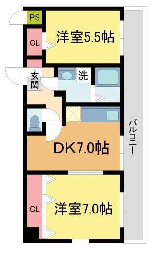 リーガルコート山本駅前(2DK/4階)の間取り写真