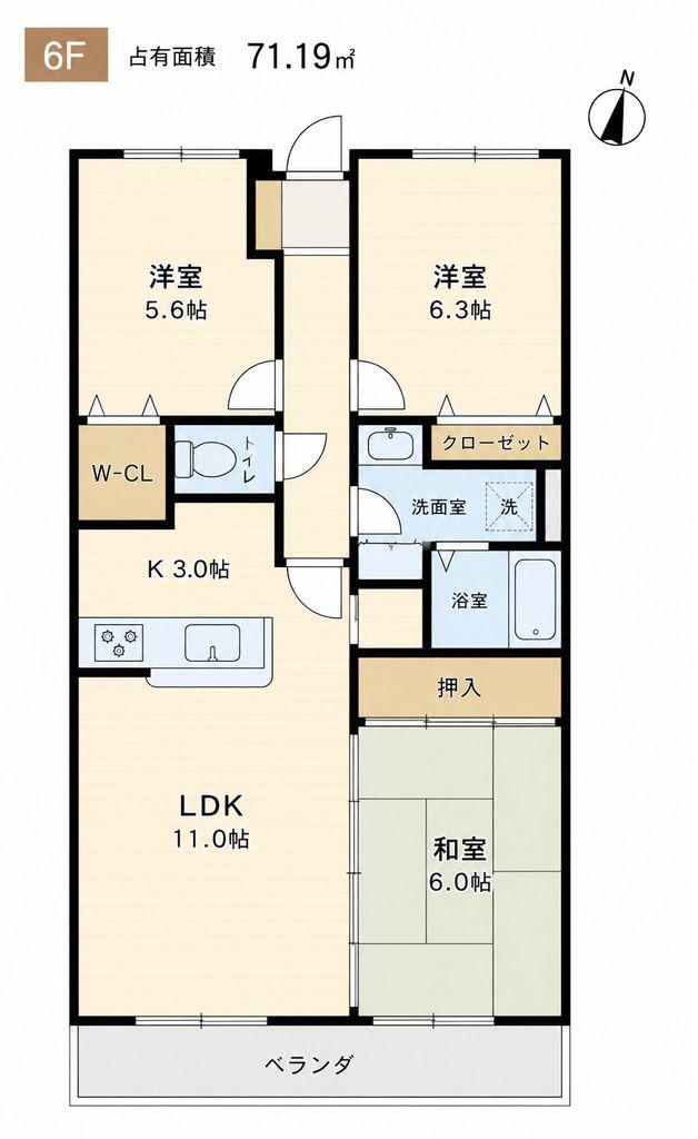 ファミール千葉公園(3LDK/6階)の間取り写真