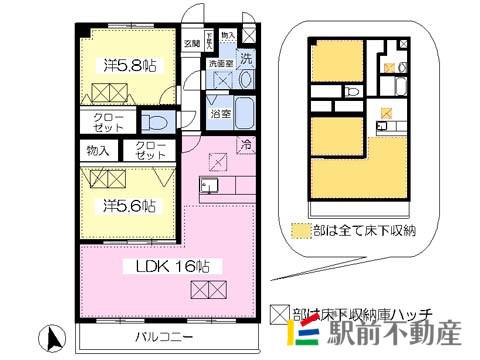 ルネス荒木一番館(2LDK/1階)の間取り写真