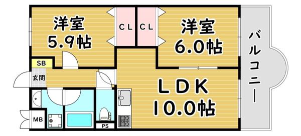 タイガーマンション(2LDK/7階)の間取り写真