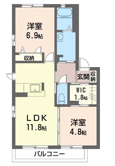 ラ メルヴェイユ I(2LDK/2階)の間取り写真