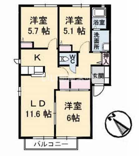 ベルハイツ(3LDK/1階)の間取り写真