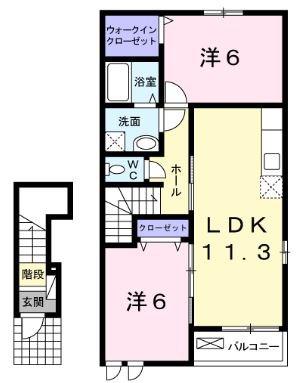 PLACIDE(2LDK/2階)の間取り写真