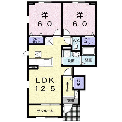 サンライズ C(2LDK/1階)の間取り写真