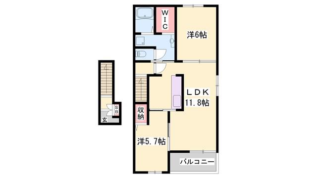 ディアコート二見II(2LDK/2階)の間取り写真