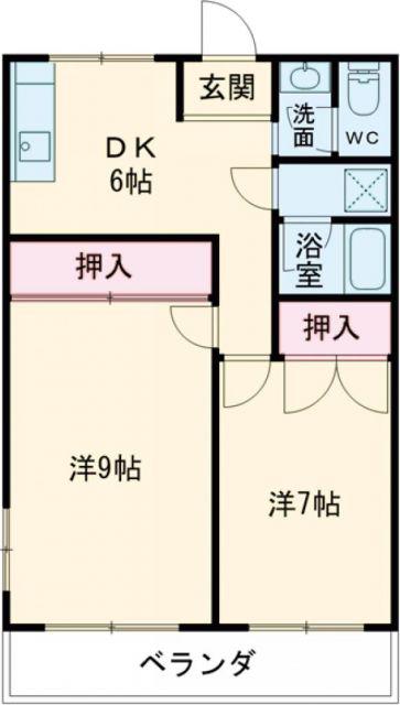 ハイツホールイン2(2DK/2階)の間取り写真