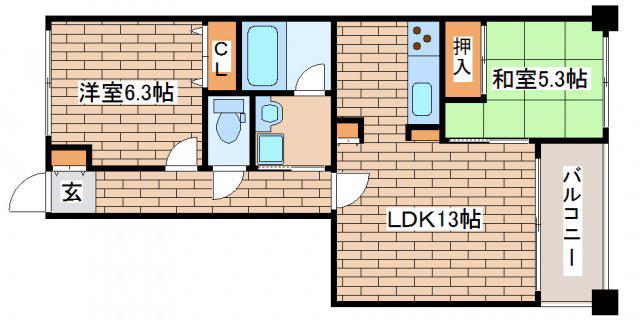エフコート神戸中山手通(2LDK/2階)の間取り写真