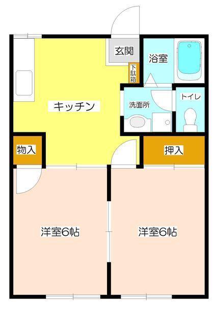 行田ハイツE棟(2K/1階)の間取り写真