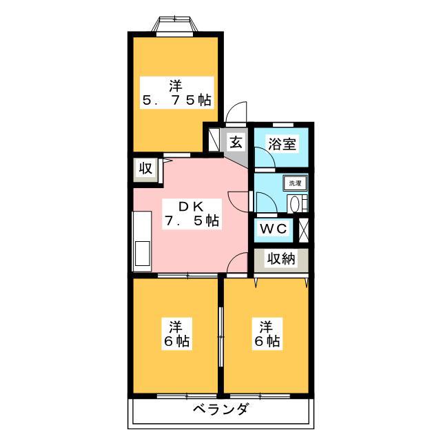 メゾン月見野(3DK/2階)の間取り写真