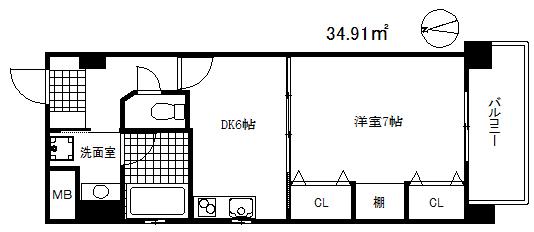 カイセイ神戸海岸通第2(1DK/6階)の間取り写真
