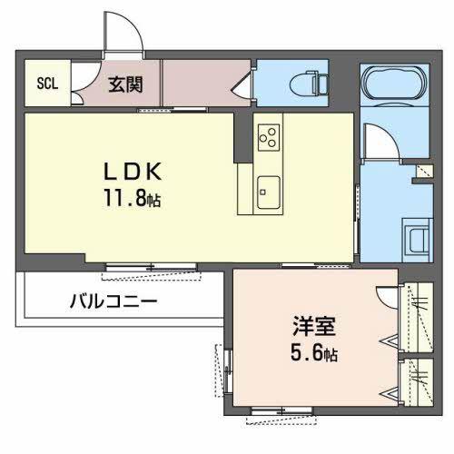 メゾンドラフィネ(1LDK/2階)の間取り写真