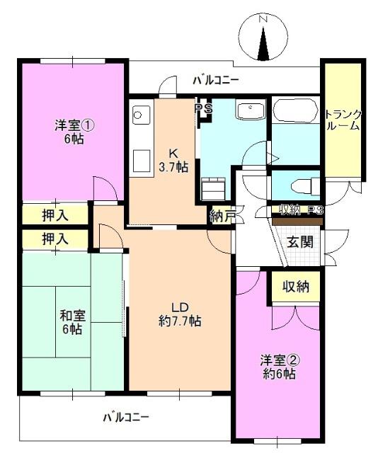 テレパレス箱清水(3LDK/1階)の間取り写真