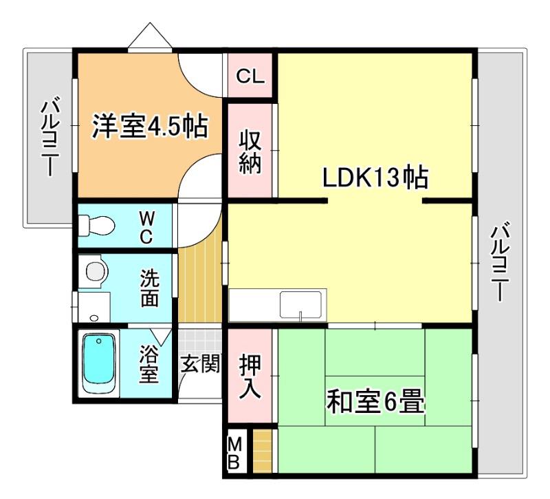 向山第一マンション(2LDK/1階)の間取り写真