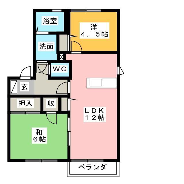グランブルー B棟(2LDK/1階)の間取り写真