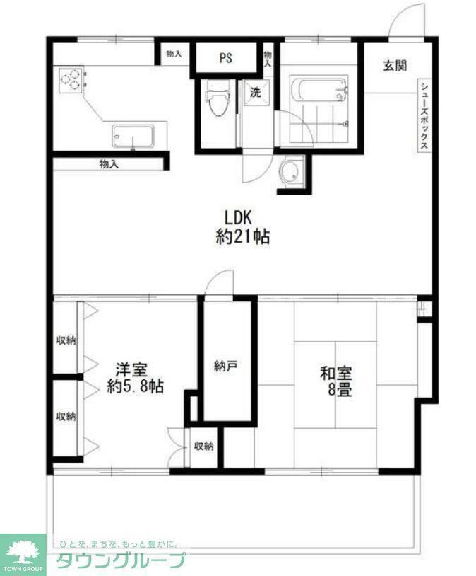 サンヒルズ金子(2LDK/2階)の間取り写真