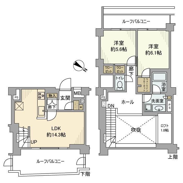 イニシアイオ杉並和泉(2LDK/5階)の間取り写真