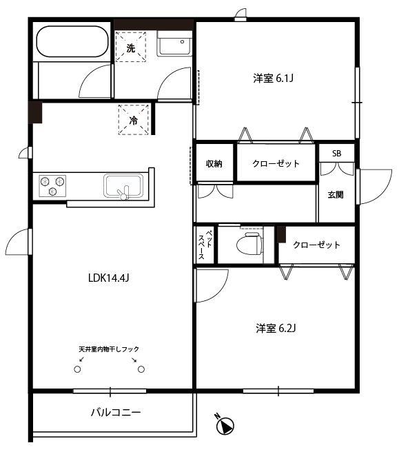 ジーマーレ茅ケ崎(2LDK/2階)の間取り写真