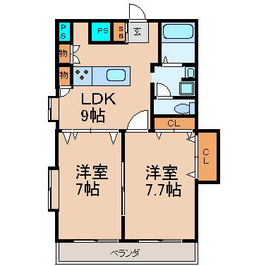 TRUSTY千代田(2LDK/5階)の間取り写真