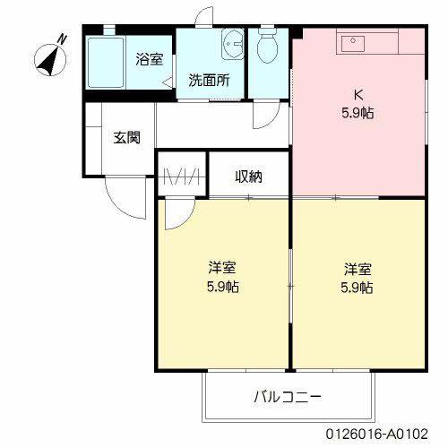 フォーレス華 A棟(2K/1階)の間取り写真