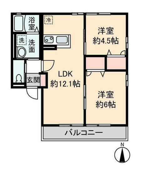 グランドハイムI(2LDK/2階)の間取り写真