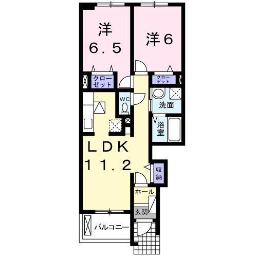 シャン・ド・フルールC(2LDK/1階)の間取り写真