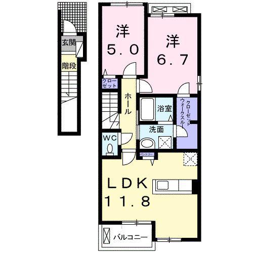 アルドール(2LDK/2階)の間取り写真