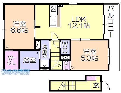 エスポワール リアン 2NDB(2LDK/2階)の間取り写真
