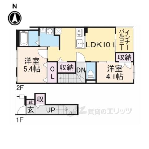 リヴェール中今里(2LDK/2階)の間取り写真