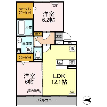 ブラン ノワール(2LDK/2階)の間取り写真