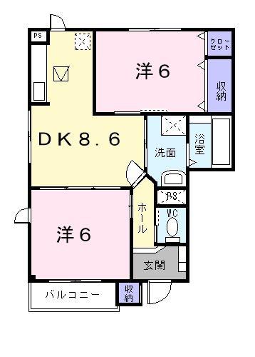 フィデール A(2DK/1階)の間取り写真