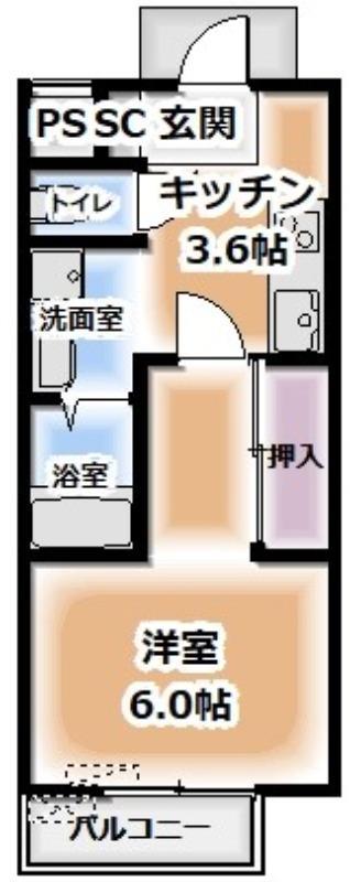 ルミウス石井(1K/2階)の間取り写真