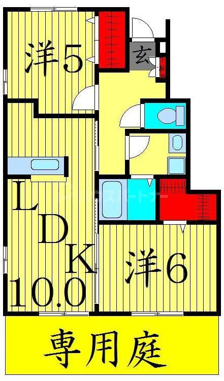 つくばエクスプレス 六町駅 徒歩26分 2階建 築17年(2LDK/1階)の間取り写真