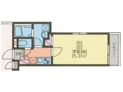 コルデローザ(1K/2階)の間取り写真