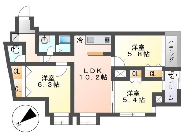 アルビオン鞍月(3LDK/2階)の間取り写真