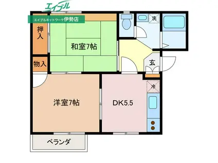 ジゼルB(2DK/2階)の間取り写真