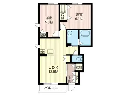 コンフォート・アルブル(2LDK/1階)の間取り写真