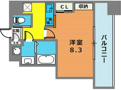 アーバネックス神戸水木通(1K/2階)の間取り写真