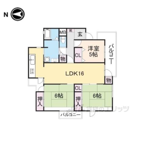 ハウスあやめ池(3LDK/3階)の間取り写真