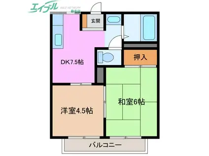 ウエストパレス(2DK/2階)の間取り写真