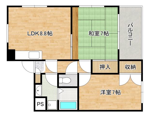 JR山陽本線 天神川駅 徒歩18分 3階建 築31年(2LDK/2階)の間取り写真