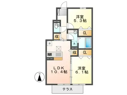 近鉄名古屋線 戸田駅(愛知) 徒歩44分 2階建 築10年(2LDK/1階)の間取り写真